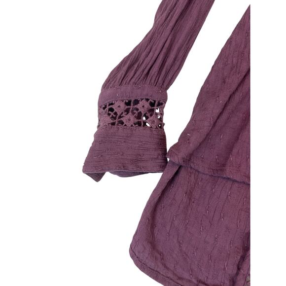 Free People Womens Purple Crochet Back Gauze Long Sleeves Button-Down Top Size S - Picture 8 of 11